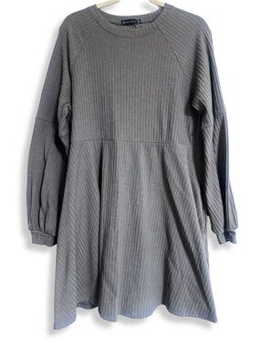 SUPRE Grey Ribbed Balloon Sleeve Womens Dress